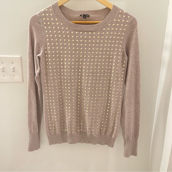 Express Sweaters - Express Studded Light Brown Pullover Sweater